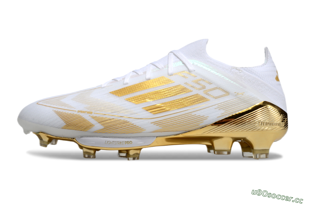 Men's Adidas F50+ Elite Lightstrike Pro FG Firm Ground Low-Tops Football Boots - White/Gold 0