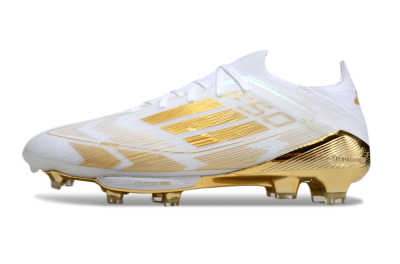 Men's Adidas F50+ Elite Lightstrike Pro FG Firm Ground Low-Tops Football Boots - White/Gold