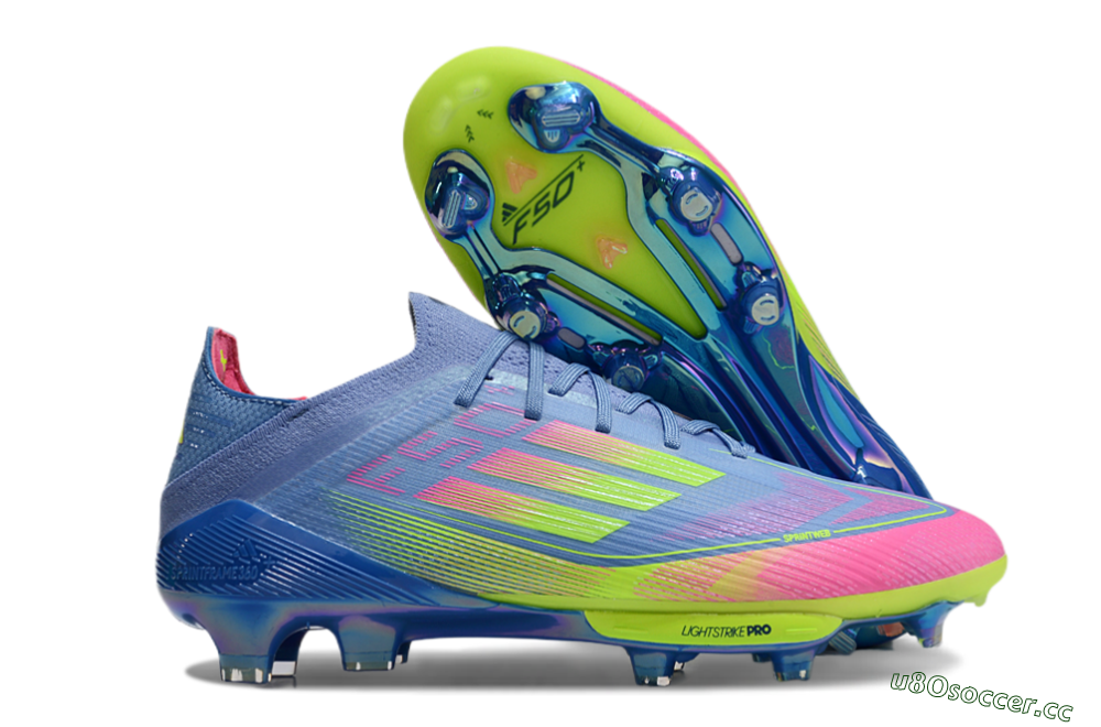 Men's Adidas F50+ Elite Lightstrike Pro FG Firm Ground Low-Tops Football Boots - Blue/Pink/Yellow 2