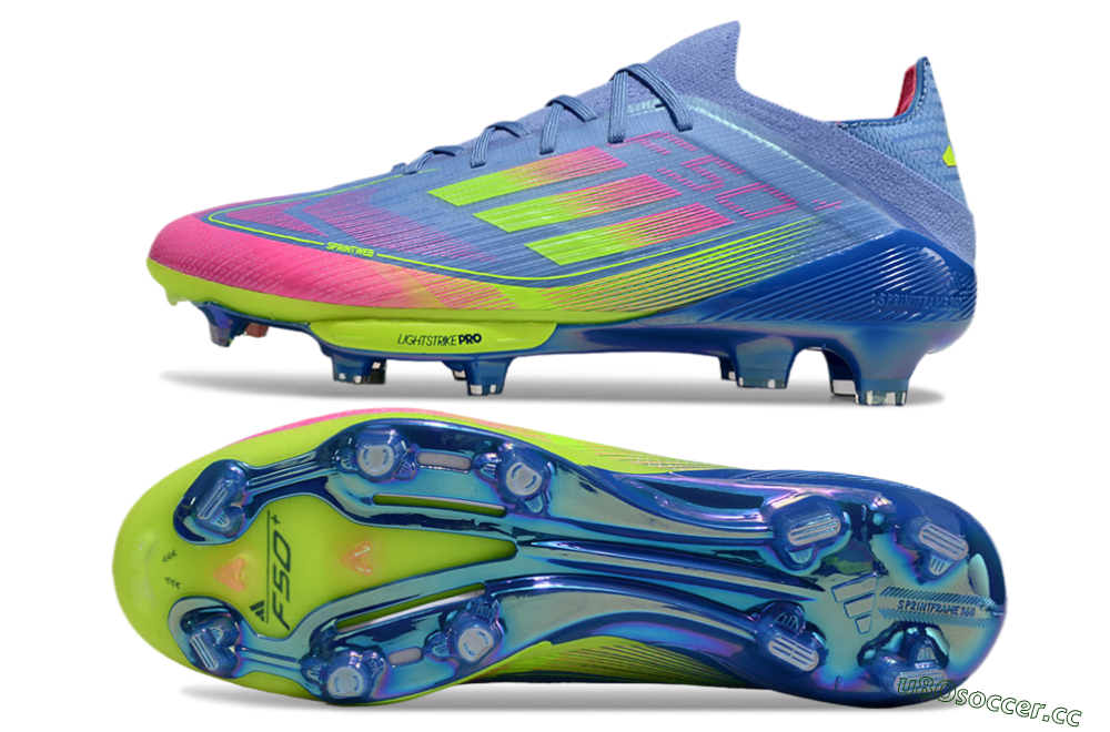 Men's Adidas F50+ Elite Lightstrike Pro FG Firm Ground Low-Tops Football Boots - Blue/Pink/Yellow 1
