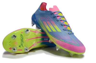 Men's Adidas F50 Elite SG Soft Ground Low-Tops Football Boots - Blue/Pink/Yellow