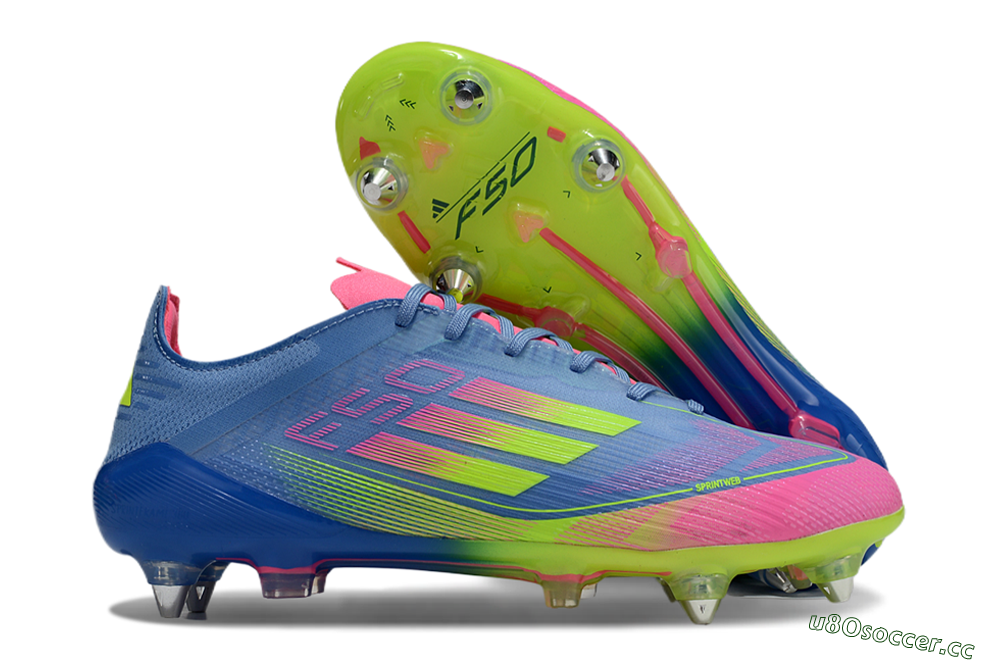 Men's Adidas F50 Elite SG Soft Ground Low-Tops Football Boots - Blue/Pink/Yellow 2