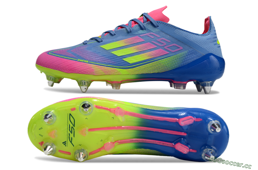 Men's Adidas F50 Elite SG Soft Ground Low-Tops Football Boots - Blue/Pink/Yellow 1