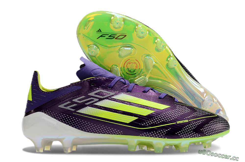 Men's Adidas F50 Elite AG Artificial Grass Low-Tops Football Boots - Purple/Yellow/White 2