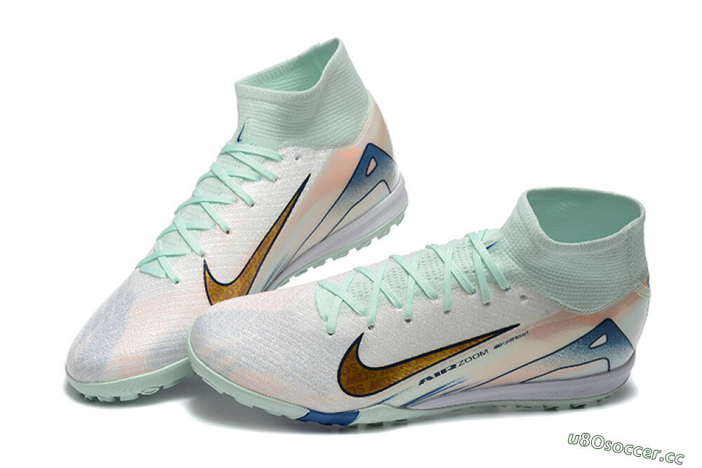Men's Nike Air Zoom Mercurial Superfly 10 Elite TF Artificial Turf High-Tops Football Shoes - Jade/Gold/Red 6