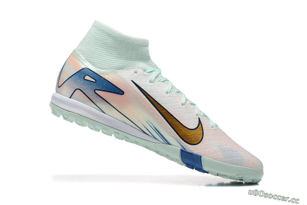 Men's Nike Air Zoom Mercurial Superfly 10 Elite TF Artificial Turf High-Tops Football Shoes - Jade/Gold/Red 7