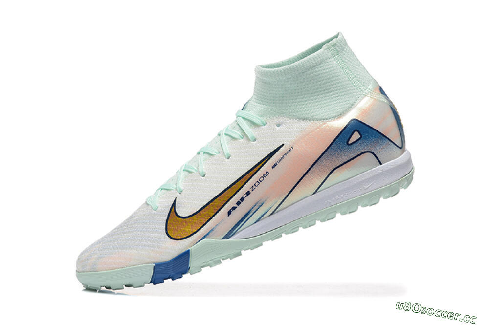 Men's Nike Air Zoom Mercurial Superfly 10 Elite TF Artificial Turf High-Tops Football Shoes - Jade/Gold/Red 8