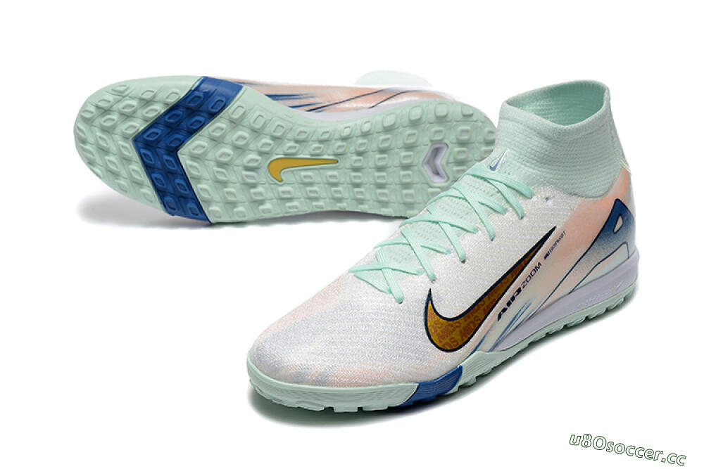 Men's Nike Air Zoom Mercurial Superfly 10 Elite TF Artificial Turf High-Tops Football Shoes - Jade/Gold/Red 3