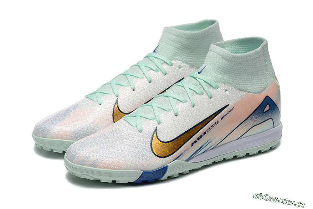 Men's Nike Air Zoom Mercurial Superfly 10 Elite TF Artificial Turf High-Tops Football Shoes - Jade/Gold/Red 5
