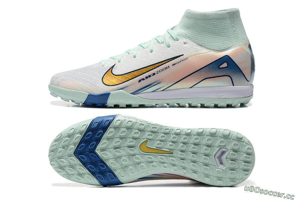 Men's Nike Air Zoom Mercurial Superfly 10 Elite TF Artificial Turf High-Tops Football Shoes - Jade/Gold/Red 1