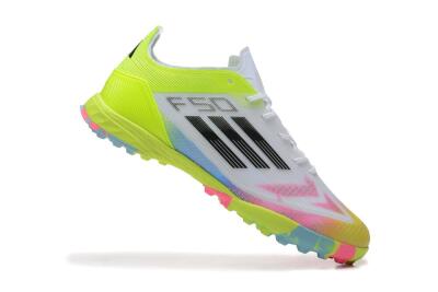 Men's Adidas F50 Pro TF Artificial Turf Low-Tops Football Shoes - White/Pink/Black/Yellow