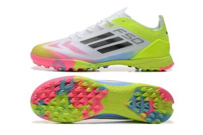 Men's Adidas F50 Pro TF Artificial Turf Low-Tops Football Shoes - White/Pink/Black/Yellow