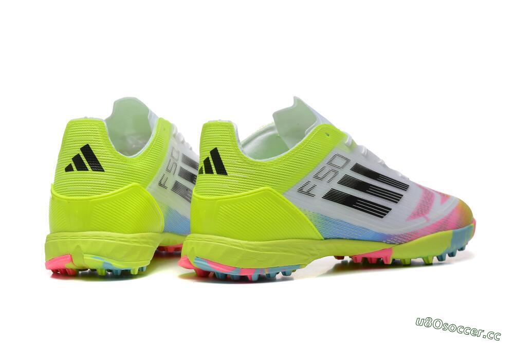 Men's Adidas F50 Pro TF Artificial Turf Low-Tops Football Shoes - White/Pink/Black/Yellow 5