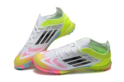 Men's Adidas F50 Pro TF Artificial Turf Low-Tops Football Shoes - White/Pink/Black/Yellow