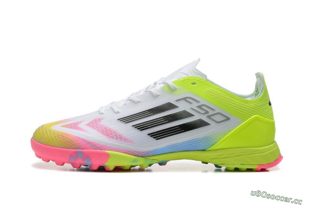 Men's Adidas F50 Pro TF Artificial Turf Low-Tops Football Shoes - White/Pink/Black/Yellow 0