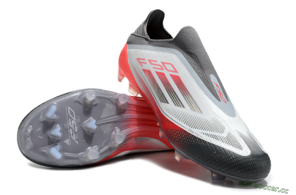 Men's Adidas F50 Elite Laceless FG Firm Ground Low-Tops Football Boots - White/Silver/Red 3