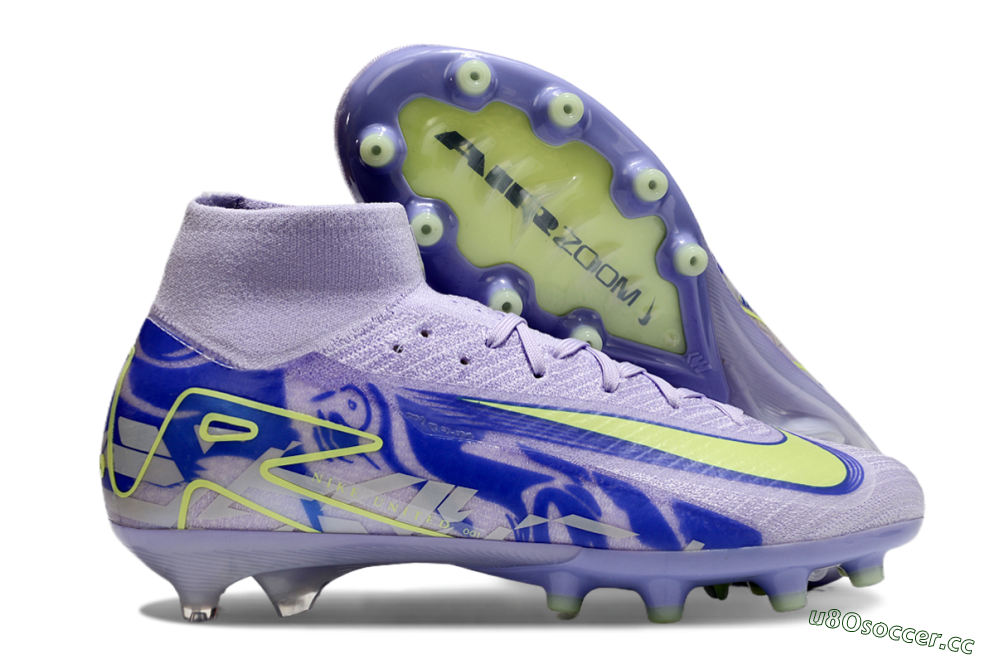 Men's Nike Air Zoom Mercurial Superfly 10 Elite AG Artificial Grass High-Tops Football Boots - Purple/Yellow/Blue 2