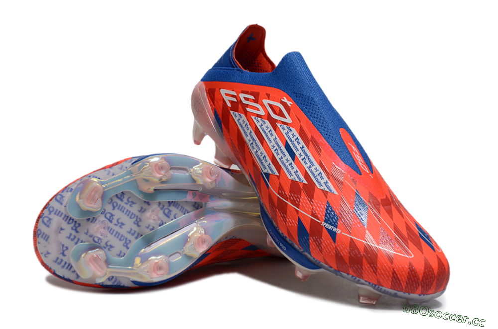 Unisex didas F50+ Elite Lightstrike Pro Laceless FG Firm Ground Low-Tops Football Boots - Red/White/Blue 3