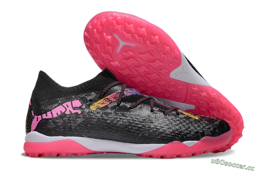 Men's Powercat Tokyo Match x Puma Future Ultimate TF Artificial Turf Low-Tops Football Shoes - Black/Pink/Yellow 2
