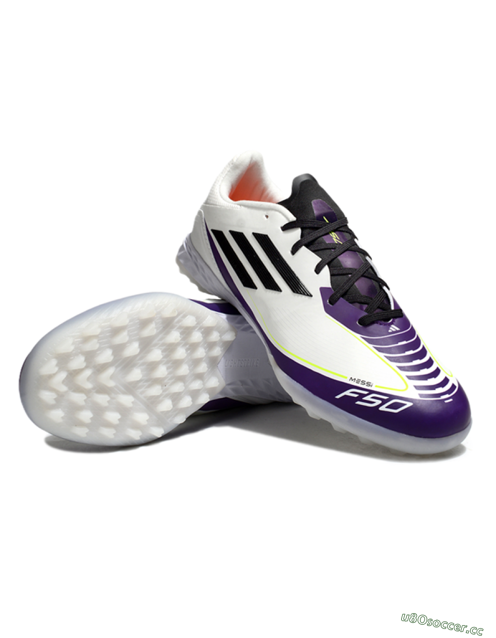 Unisex Messi x Adidas F50 Pro TF Artificial Turf Low-Tops Football Shoes - White/Black/Purple 3