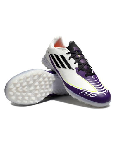 Unisex Messi x Adidas F50 Pro TF Artificial Turf Low-Tops Football Shoes - White/Black/Purple