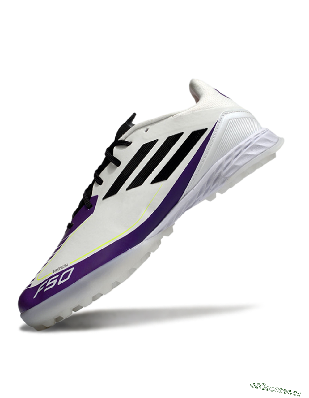 Unisex Messi x Adidas F50 Pro TF Artificial Turf Low-Tops Football Shoes - White/Black/Purple 5