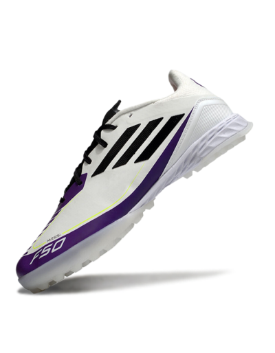 Unisex Messi x Adidas F50 Pro TF Artificial Turf Low-Tops Football Shoes - White/Black/Purple