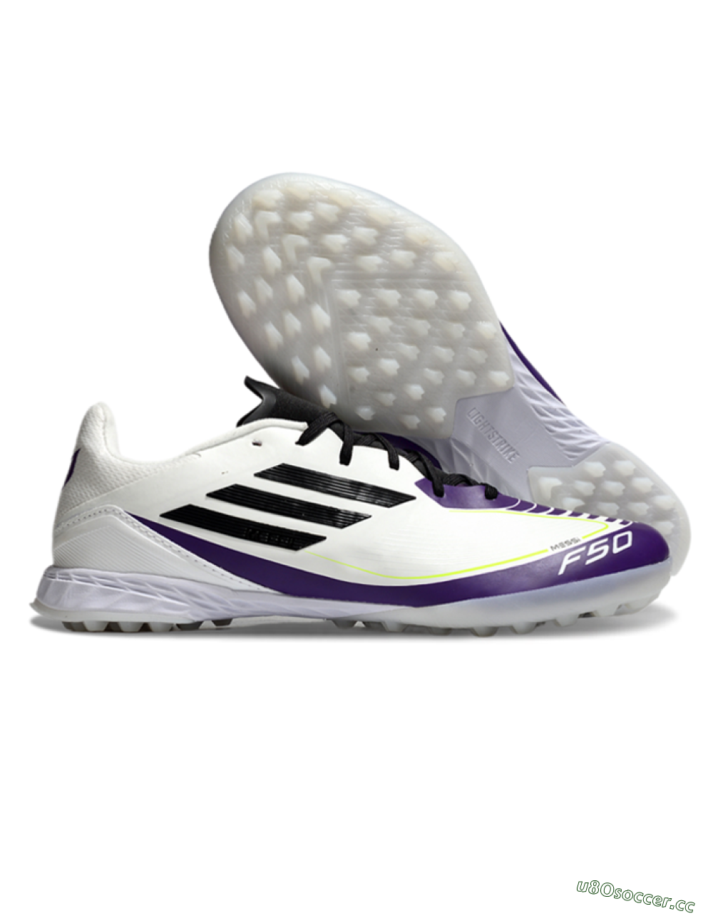 Unisex Messi x Adidas F50 Pro TF Artificial Turf Low-Tops Football Shoes - White/Black/Purple 2