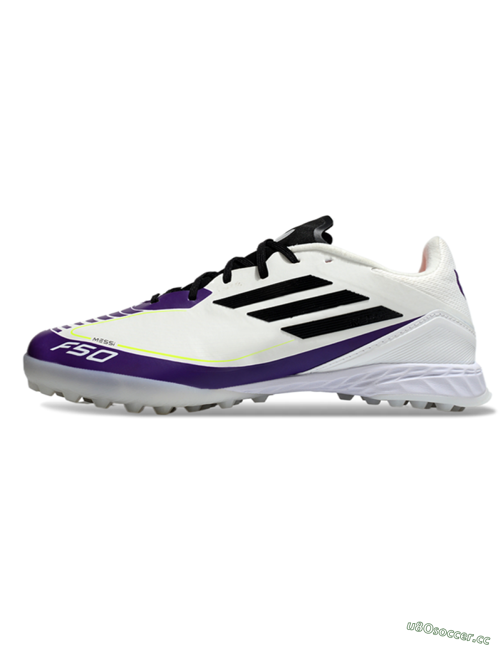 Unisex Messi x Adidas F50 Pro TF Artificial Turf Low-Tops Football Shoes - White/Black/Purple 0