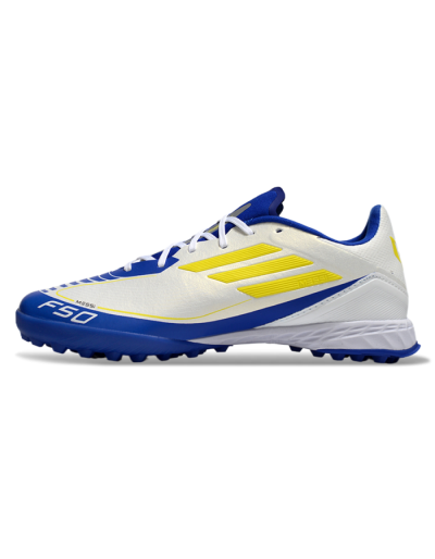 Unisex Messi x Adidas F50 Pro TF Artificial Turf Low-Tops Football Shoes - White/Yellow/Blue