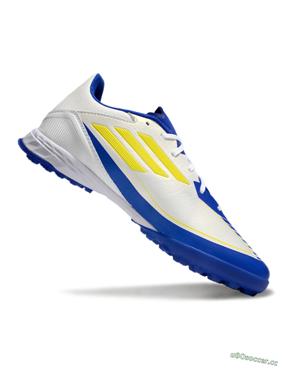 Unisex Messi x Adidas F50 Pro TF Artificial Turf Low-Tops Football Shoes - White/Yellow/Blue 4