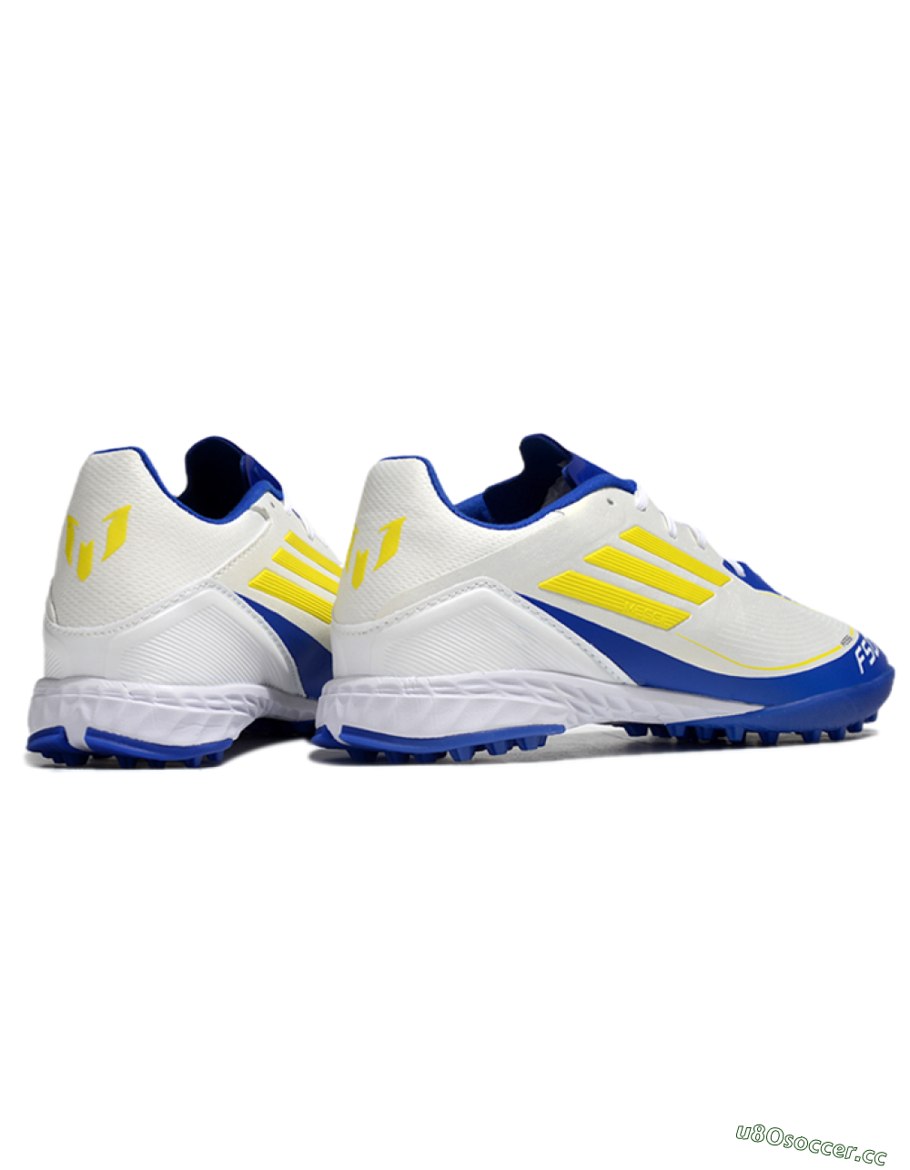 Unisex Messi x Adidas F50 Pro TF Artificial Turf Low-Tops Football Shoes - White/Yellow/Blue 6