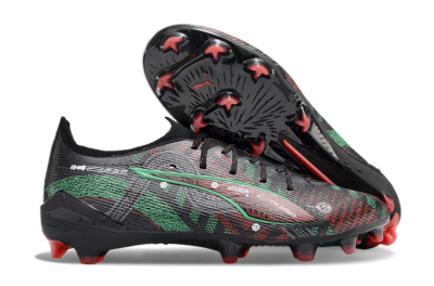 Men's Puma Ultra Ultimate FG Firm Ground Low-Tops Football Boots - Black/Red/Green