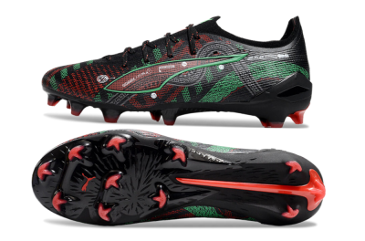 Men's Puma Ultra Ultimate FG Firm Ground Low-Tops Football Boots - Black/Red/Green