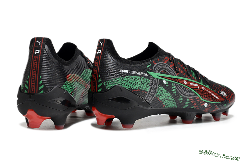 Men's Puma Ultra Ultimate FG Firm Ground Low-Tops Football Boots - Black/Red/Green 6