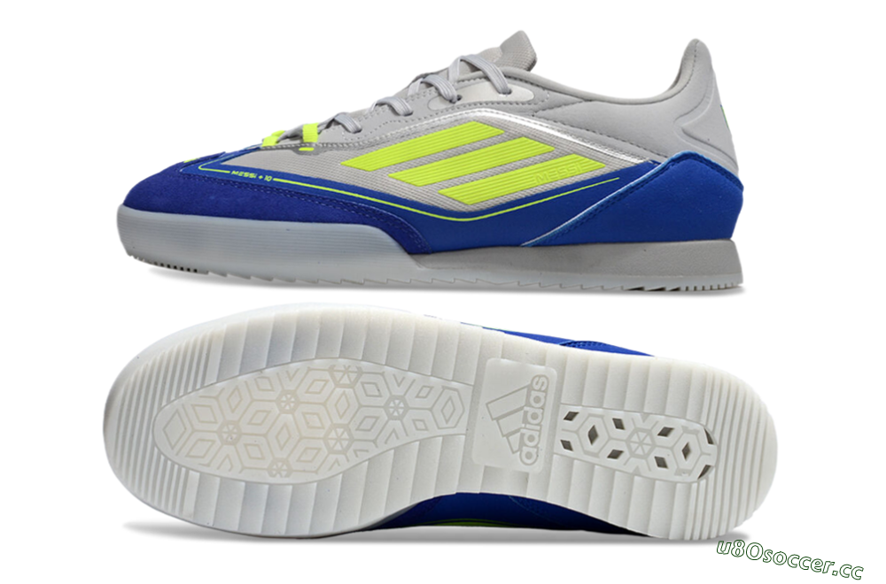 Men's Messi x Adidas F50 Elite IC Indoor & Futsal Low-Tops Football Shoes - Grey//Yellow/Blue 1