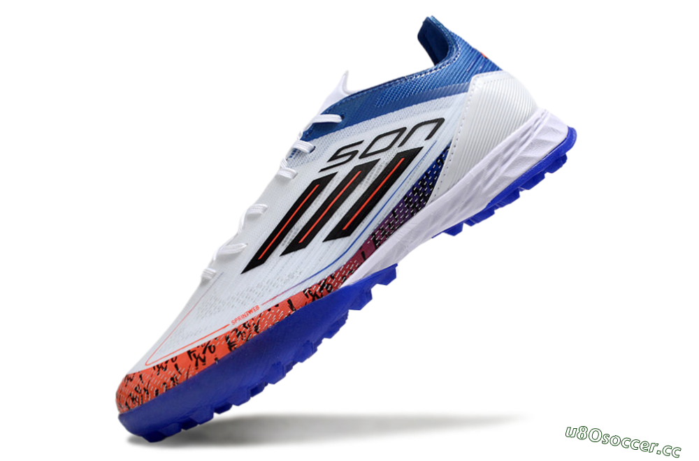 Men's Adidas F50 Pro TF Artificial Turf Low-Tops Football Shoes - White/Red/Blue 5