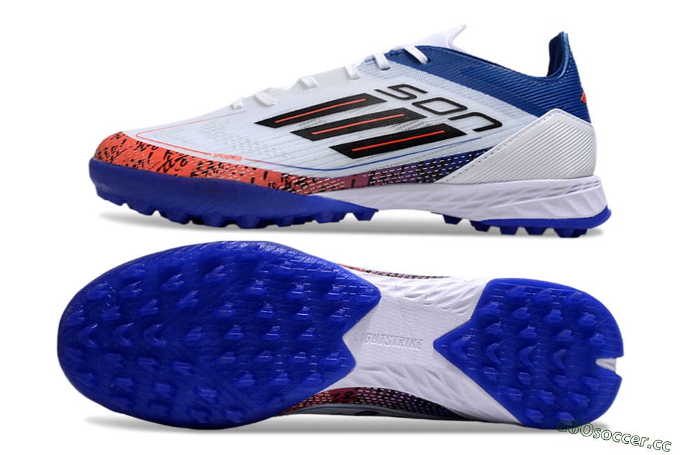 Men's Adidas F50 Pro TF Artificial Turf Low-Tops Football Shoes - White/Red/Blue 1