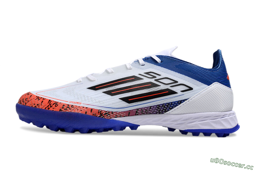 Men's Adidas F50 Pro TF Artificial Turf Low-Tops Football Shoes - White/Red/Blue 0