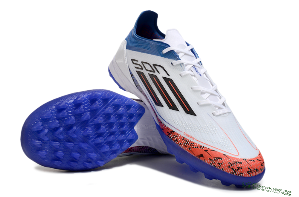 Men's Adidas F50 Pro TF Artificial Turf Low-Tops Football Shoes - White/Red/Blue 3