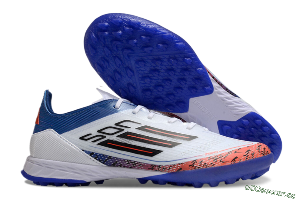 Men's Adidas F50 Pro TF Artificial Turf Low-Tops Football Shoes - White/Red/Blue 2