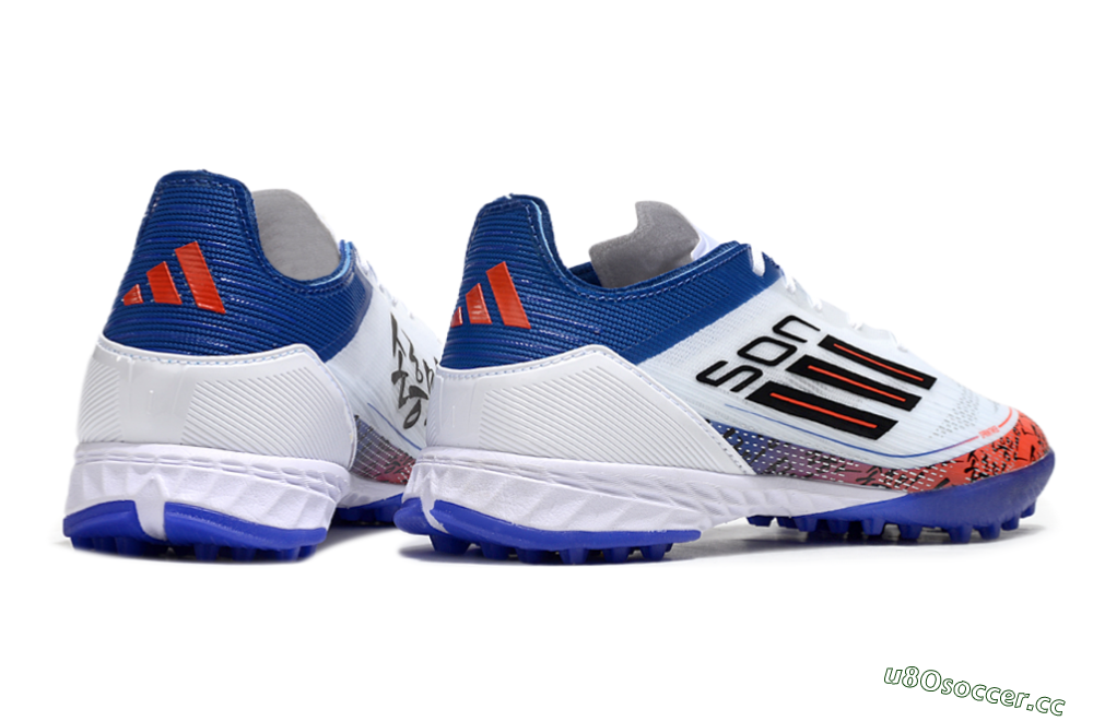 Men's Adidas F50 Pro TF Artificial Turf Low-Tops Football Shoes - White/Red/Blue 6