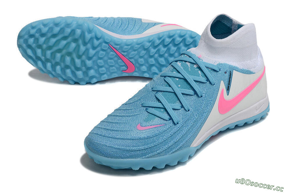 Men's Nike Phantom Luna Elite TF Artificial Turf High-Tops Football Shoes - Blue/White/Pink 3