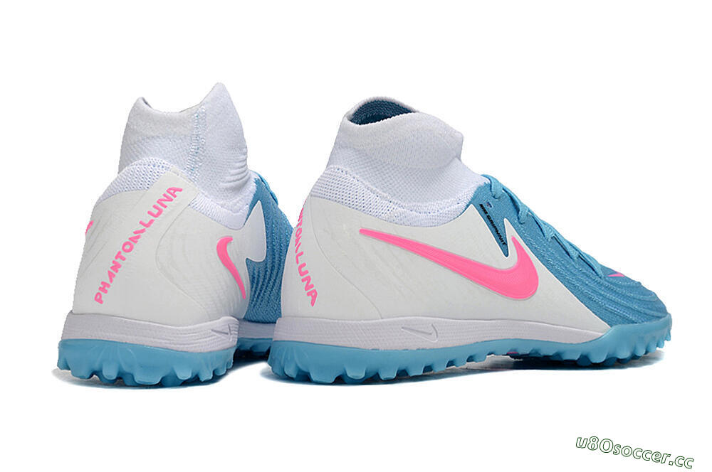 Men's Nike Phantom Luna Elite TF Artificial Turf High-Tops Football Shoes - Blue/White/Pink 6