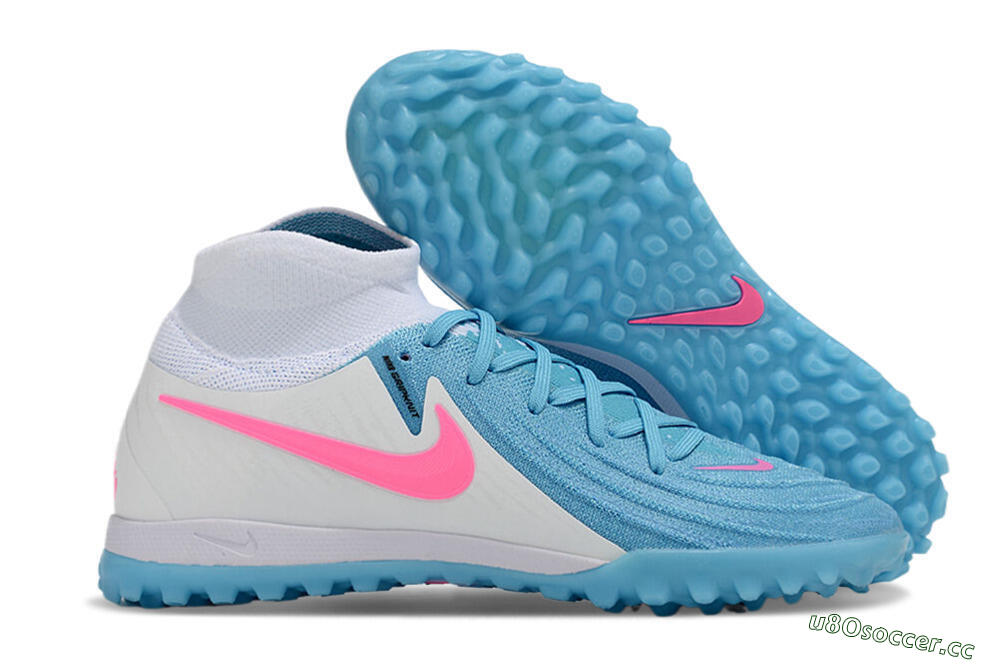 Men's Nike Phantom Luna Elite TF Artificial Turf High-Tops Football Shoes - Blue/White/Pink 2