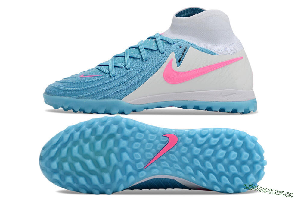 Men's Nike Phantom Luna Elite TF Artificial Turf High-Tops Football Shoes - Blue/White/Pink 1
