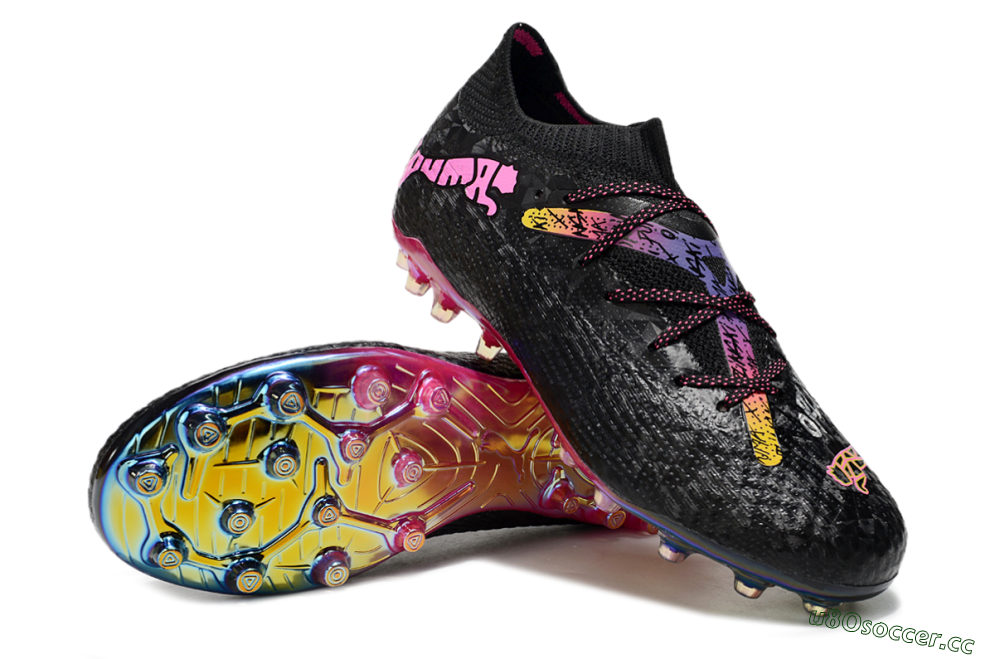 Men's Puma Future Ultimate MG Multi Ground Low-Tops Football Boots - Black/Pink/Yellow 3