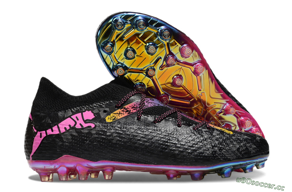 Men's Puma Future Ultimate MG Multi Ground Low-Tops Football Boots - Black/Pink/Yellow 2