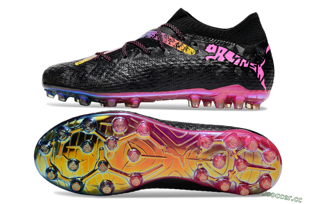 Men's Puma Future Ultimate MG Multi Ground Low-Tops Football Boots - Black/Pink/Yellow 1