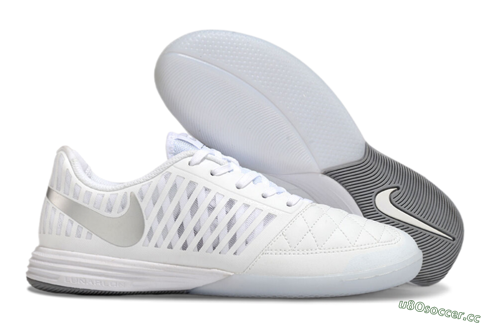 Men's Nike Lunar Gato 2 IC Indoor & Futsal Low-Tops Football Shoes - White/Silver 2